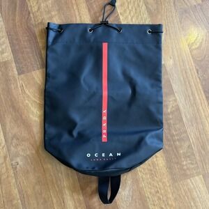 Prada Ocean Luna Rossa Backpack Mens Large Black PVC Drawstring Waterproof